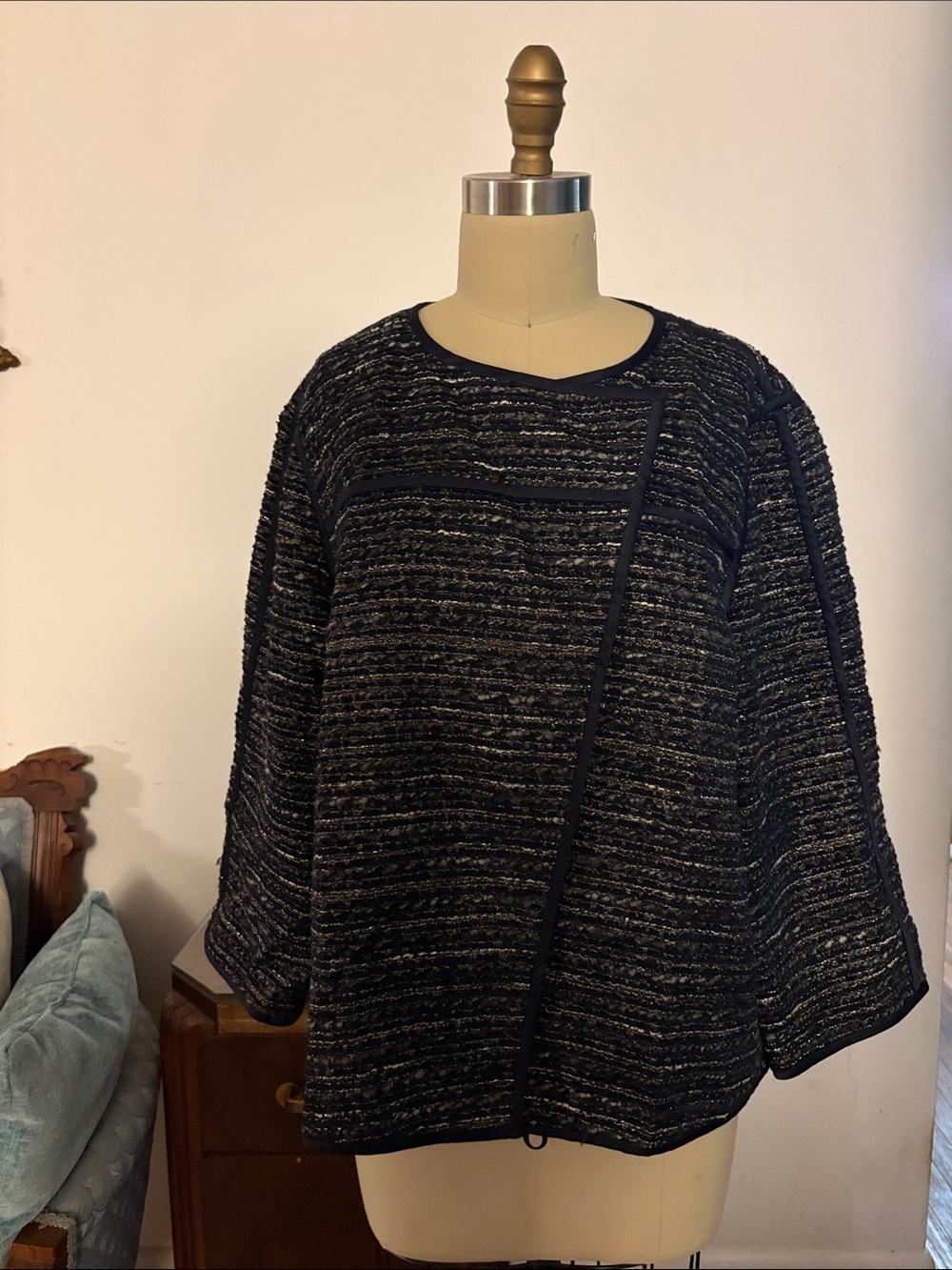 Lafayette 148 Navy and Metallic Blazer Jacket Size XL